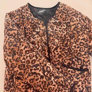 Leopard Print Quilted Jacket - Brown/Black